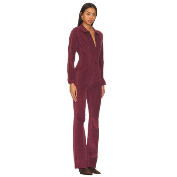 Free People x We The Free Jayde Cord Flare Jumpsuit in Cordovan Size Extra Small - Picture 2 of 6